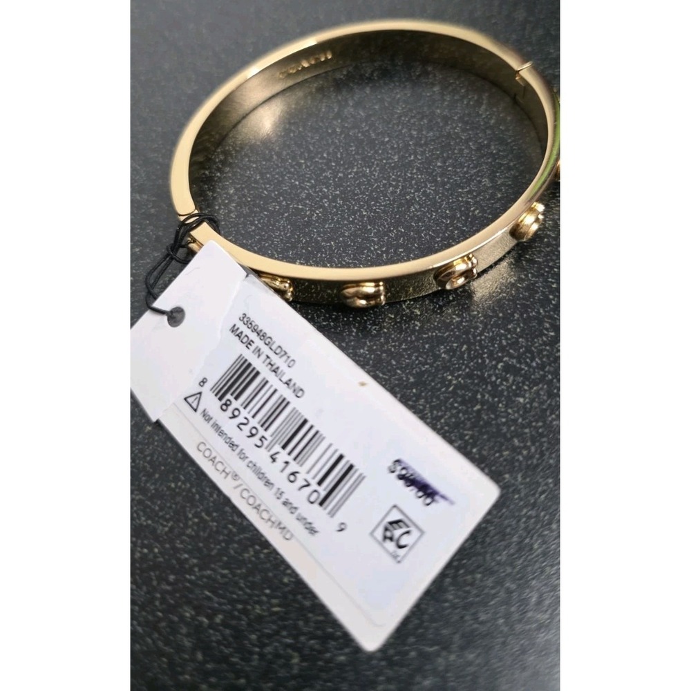 NEW COACH Signature C Hinged Bangle Bracelet Gold - Picture 3 of 4